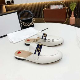 Slippers Designer Muilezels Slippers Vrouwen Loafers Lederen Sandalen luxe Casual Schoenen Horsebit half slepen Princetown Metalen Ketting Schoen koeienhuid J230614