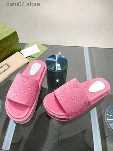 Slippers Designer Multicolor Sandals Mid Heel Hoogte 55cm Dames Dikke Bottom Fashion Canvas H240313