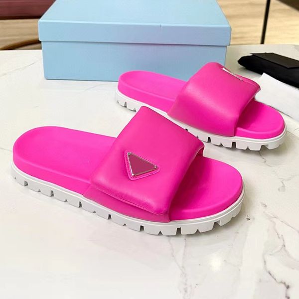 Zapatillas Plataforma de diseñador Tobogán de fondo grueso Mujer cuña sin cordones triángulo logo pisos Playa Casual Diapositivas Chanclas Señoras calzado de fábrica de lujo Con caja