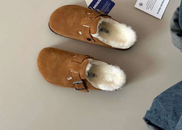 Zapatillas Sandalias de diseñador Diapositivas Boston Zuecos Hombres Mujeres Shearling Slipper Plantilla suave Gamuza Taupe Negro Antiguo Correa de cuero Zapatos al aire libre Birks Boston Clog 452e