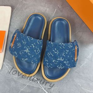 Pantoufles Designer Slides Femmes Plate-forme Sandales Marque classique Summer Beach Outdoor Scuffs Casual Chaussures Denim Embossed Soft Flat Slipper Shoe 35-45 Qualité 10A box