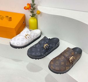 Slippers Designer Slipper gezellige platte sandalen kalfsleer muilezels klompen denim letter afdrukken comfort casual schoenen platform