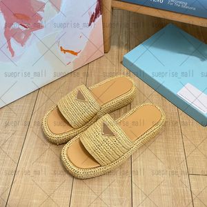 pantoufles concepteurs femmes diapositives plate-forme sandales herbaces tissés épais en bas des sanders d'été sandale chaussures décontractées femme à l'extérieur de slipper plage en cuir réel