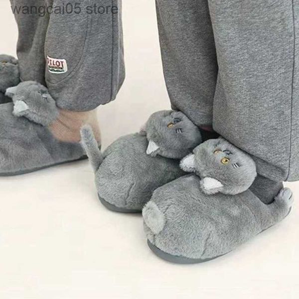 Slippers Dihope Hug Cat Slippers Femmes Femmes d'hiver Glissages Kaii Chaussures de sol Furry Girlons Girl Blanc Mules drôles mignons Gifères Caders T230817