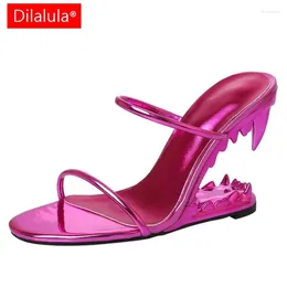 Slippers Dilalula Sexy High Heel Runway vrouwen Beknopte smalle band Strange Mules Young Ladies Fashion Summer 2024