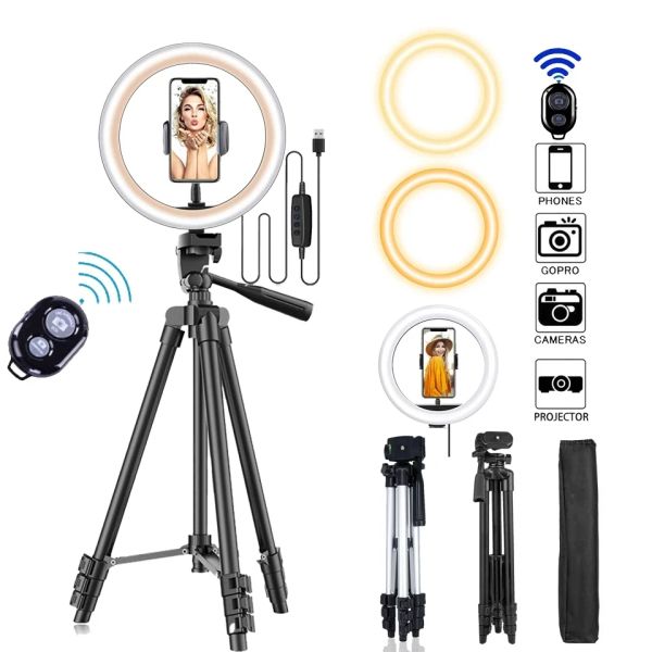 Pantoufles dimmables LED Photography Ring Light Bluetooth Phone Camera Locon avec trépied pour le maquillage vidéo live ringlight tik tok youtube