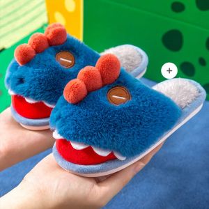 Slippers dinosaurus pluche slippers cartoon 2021 Nieuw schattig huis slipper meisje jongen winter warme fuzzy faux bontglaasjes koppels harige schoenen y