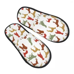 Pantoufles de race de chien pour femmes et hommes, pelucheuses, hiver chaud, intérieur