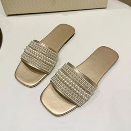 Slippers DOGHC 2024 Zapatillas Planas Antideslizantes Para Mujer Chanclas De Ocio Y Playa Con Perlas Piel Calidad