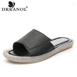 Slippers Drkanol Concise Généhes en cuir véritable Femmes Sandales Sandales Chaussures Comfort Slip on Open Open Outside