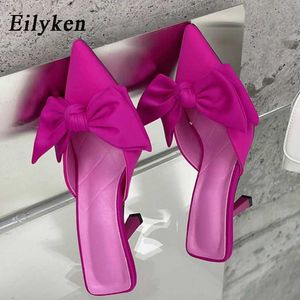 Pantoufles Eilyken automne grand nœud femmes pantoufles sandales lumière point orteil mule peler talon haut pompe femmes chaussures J240224