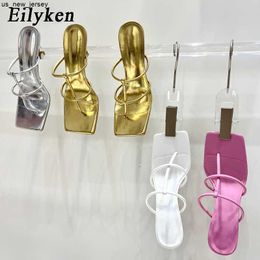 Slippers eilyken Design goud zilveren dames slipper vierkante knelpoging lage hakken glijbanen sandaal vakantie flip flops mujer schoenen j230519