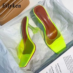 Slippers Eilyken Green Orange PVC Crystal Spike High Heels High Woman Woman Slippers Street Style Open Toe Sandales Slides Chaussures J240520