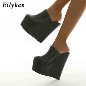 Pantoufles Eilyken Plate-Forme Wedge Tête Ronde Pompes Noir Chaussures D'été Femme Sexy Super Haute Sandale 35 42220308