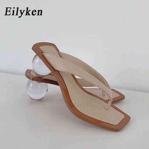 Slippers EILYGEN ZOMER SLIPS Flops Clear Transparent Med Heel Dia's Mode Ronde Ball Slipper Sandalen voor Schoenen Dames220308