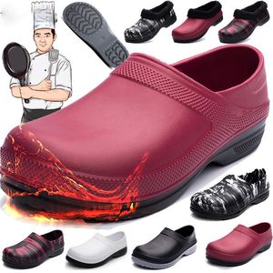 Pantoufles el cuisine sabots antidérapant imperméable à l'huile chaussures de travail respirant résistant cuisine cuisinier Chef chaussures grande taille 221026