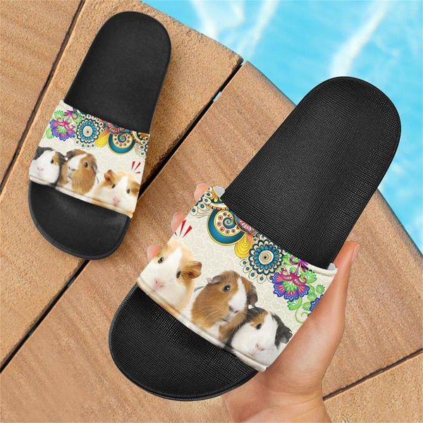Pantoufles ELVISWORDS mignon cochon d'inde bohème Mandala Design dames maison imprimé Animal enfants chaussures de plage salle de bain antidérapant