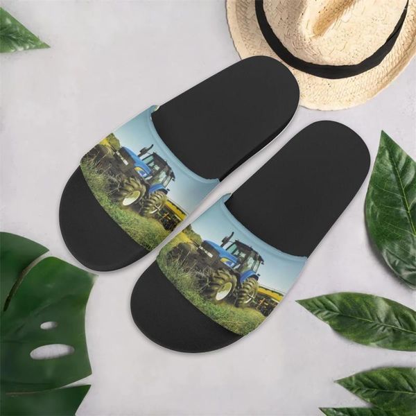 Zapatillas Elviswords tractor de camión de granja 3d diseñador fresco tobogán unisex hombres no slip zapatos sandalias de verano femeninas