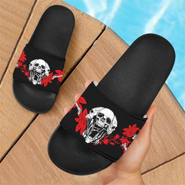 Chaussons ELVISWORDS gothique Skul Rose impression 3D femme mexicaine jour des morts cadeau confortable antidérapant salle de bain