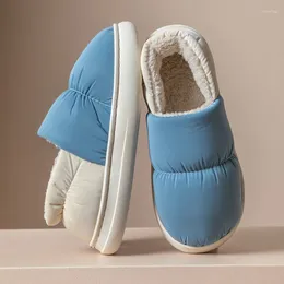 Zapatillas eoeodoit hombres zapatos de casa para mujeres ropa de invierno abajo de tela impermeable plataforma gruesa de interior de algodón de algodón de algodón