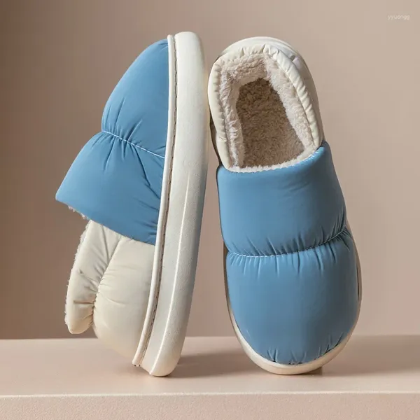 Pantoufles eoeodoit hommes femmes maison maison chaussures hivernaux en bas du tissu étanche étanche à la plate-forme épaisse intérieure molages en coton