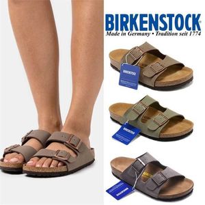 Zapatillas Diseñador de fábrica Birkinstocks Zapatos Boken de cuero genuino Corcho de calle para mujer Tacón bajo Vaca Zapatillas de color sólido Verano Clásico Suelas gruesas Desgaste