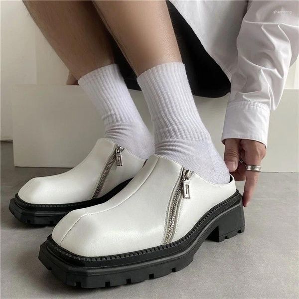 Zapatillas moda 2023 zapatos de verano para hombre mulas de cuero mujer casual muller cuadrado toboganes viaje hecho a mano señoras calzado