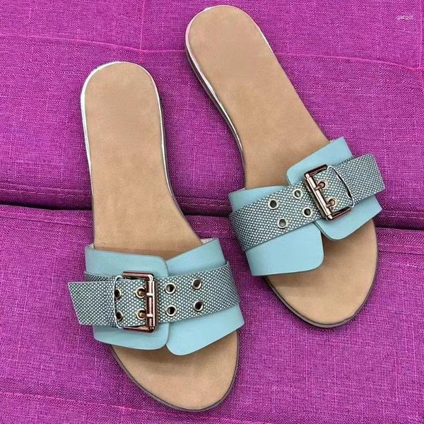 Zapatillas Fashion Belt Beban Fehle Women's Shoes Summer Fanking Flat con vacaciones en la playa Slip en Slides Diseñador Chinelos