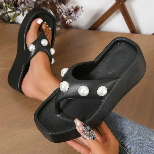 Pantoufles Mode DIY Perle Femmes Tongs Plage Plate-Forme Extérieure Sandales À Talons Compensés Chaussures D'été Loisirs
