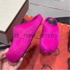 Slippers mode vacht slippers vrouwen rond teen paardenhaarglaasjes vrouwelijk mohair zwarte roos rood groen schoenen plat half slipper vrouw casual pluche schoenen 37 39 38 j230815