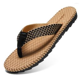 Slippels Fashion Gingham geweven tang slippers lichtgewicht zomer voor mannen casual strandschoenen niet-slip slijtage slijbanen