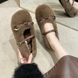 Zapatillas de moda mulas peludas zapatos de invierno para mujer sandalias con hebilla plataforma de felpa vellones cabeza redonda fashiohome casual