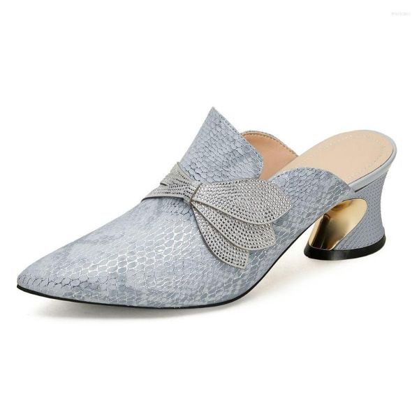 Pantoufles Fashion Pointed Mueller Women's Snake Pattern Sexy Shaped Heels Casual Light Blue Shoes