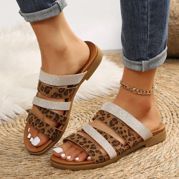 Slippers Fashion Roman Style Women's Summer Leopard Print Slip on Flat Beach Open Toe Sandals Breatch Sandals