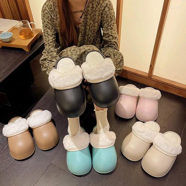 Pantoufles mode Simple solide coréen hiver extérieur belle longue peluche intérieur doux diapositives chaussures maison chaude gros orteil