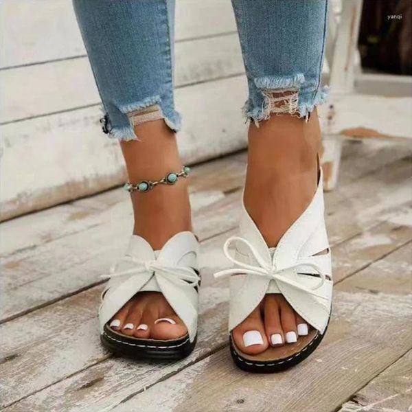 Slippers Fashion Summer Cool with Bow Knot European and American Swing Line Hollow Open Toe for Women Plus taille 43