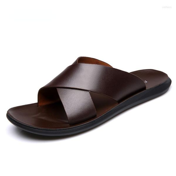 Pantoufles mode été hommes chaussures Vintage italien appartements décontracté antidérapant plage sandales cuir tongs plat