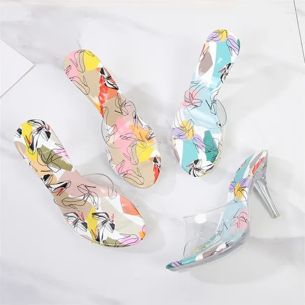 Slippers Fashion Summer Femmes 8cm PVC High Heels 2cm Plateaux Open Toe Glass Glass Colorful Sexy Club Plus taille Blue Chaussures