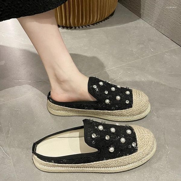 Slippers Fashion Summer Femme Rope Casual Lady Lace Mesh Elegant broder Flats Shoe