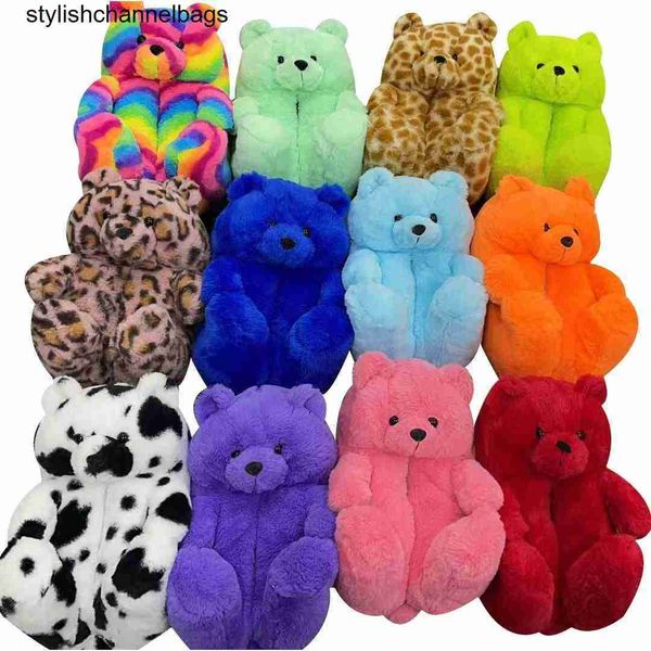 Pantoufles Mode Teddy Pantoufles Ours Dessin Animé Animal Intérieur Chaussures pour Femmes Hiver Chaud En Peluche Diapositives Filles Chunky Cosplay Fourrure Pantoufles 020423H