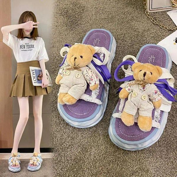 Slippers Fashion Tribal Cartoon Purple for Women's Extérieur Uster 2024 Summer Korean Style Dissolving Sponge Cake Bottom