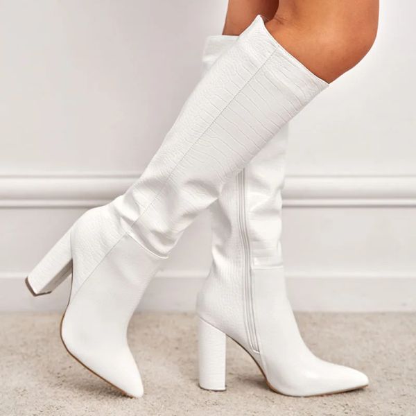 Pantoufles mode blanc emed femmes genoues bottes hautes sexy