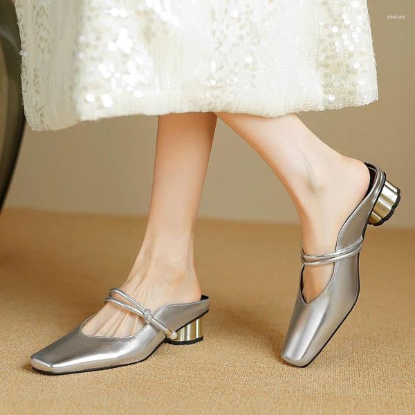 Slippers Fashion Fashion's Slides Dames Dames Chaussures habitaires Black Silver Beige Big Size 33-43 Porce de fête Mules Daily Sandales