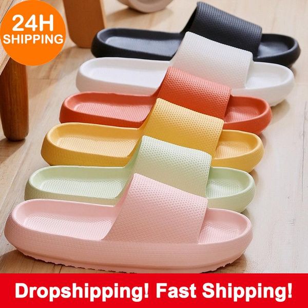 Zapatillas moda mujer verano suave plataforma gruesa baño hogar hombres interior antideslizante mujer nube cojín SlidesSlippers