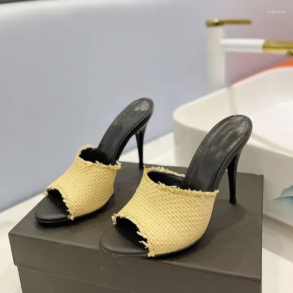 Zapatillas Entrega rápida 2024 Slip de tacón alto en zapatos de mujer Seda Sexy Lady Sandals