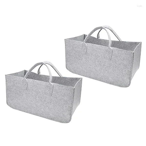 Pantoufles - Sacs en feutre Sac de courses Panier en bois Gris clair Poche à bois de chauffage Support à papier pliable