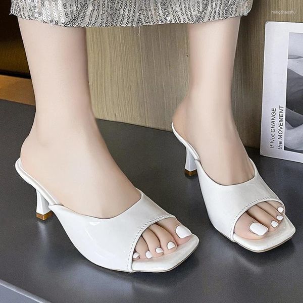 Pantoufles d'été à bout ouvert pour femmes, chaussures à la mode peu profondes, couleur unie, Sexy, talons aiguilles ou talons fins, en vente, 2024