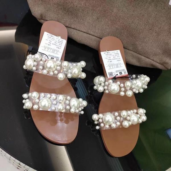 Zapatillas De Boca De Pescado Con Borde De Perla Sandalias Transparentes De Gran Tamaño Sandalias De Verano Para Mujer ShoesSlippers