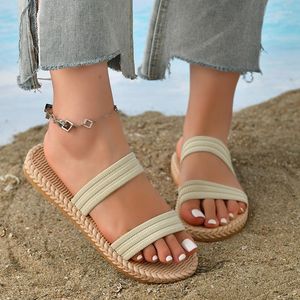 Slippels platte hakken kurk vrouwen non slip strand vrouw glijbanen 2023 zomer plus maat 43 lage hakken sandalen flip-flops