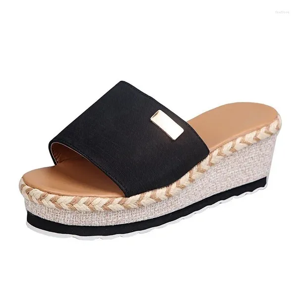 Zapatillas Flip-Flops Mujeres 2024 Summer Fish Mouth Boot Fait Fashion Tendencia de cuña de cuña hacia afuera para usar sandalias